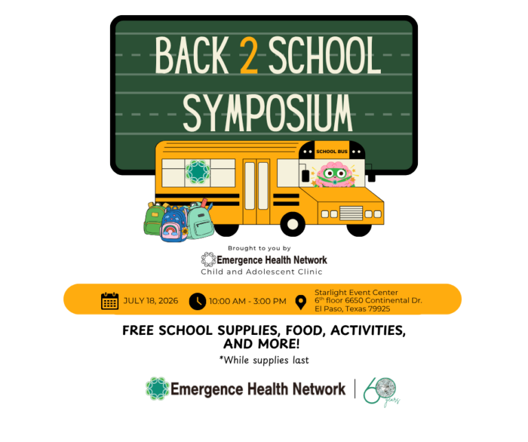 Images shows school bus with details about EHN's Back to School Symposium